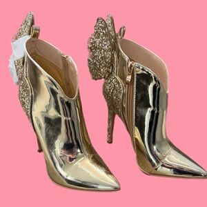 New GOLD Glittery Butterfly Women's Ankle Boots, Sparkly Pointed Toe Size:5.5